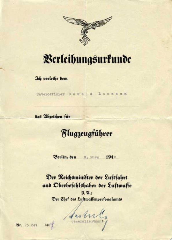 4 Pilots Cerificate 1940