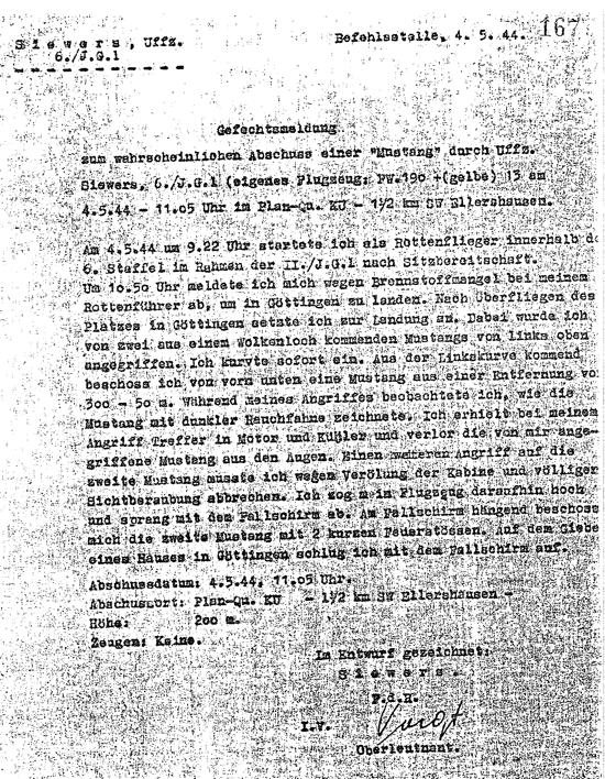 JG 1 Siewers Combat Report