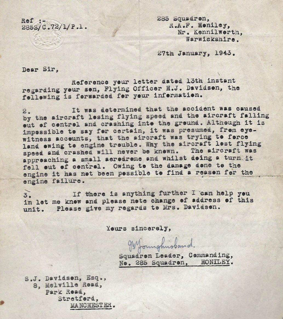 (1) Letter from Younghusband No.285 Sqd